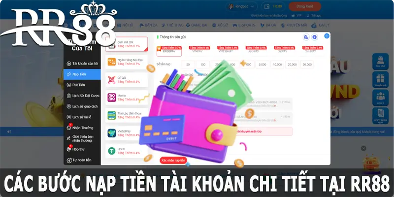 Các bước nạp tiền chi tiết tại RR88